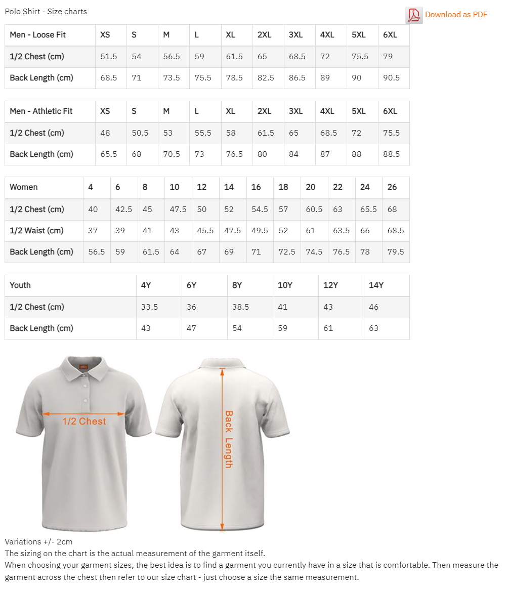 Polo Sizing Chart