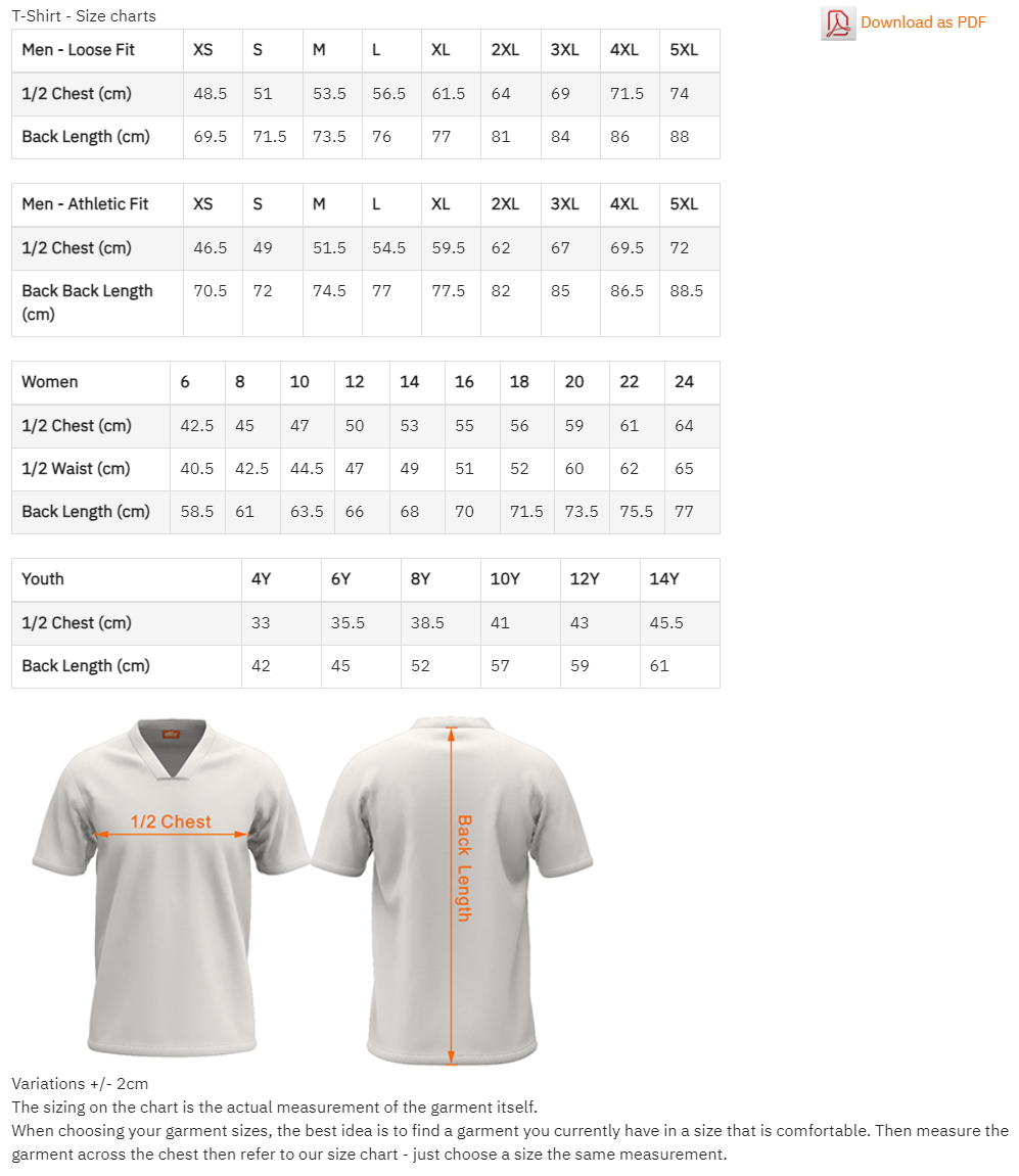 T-Shirt Sizing Chart